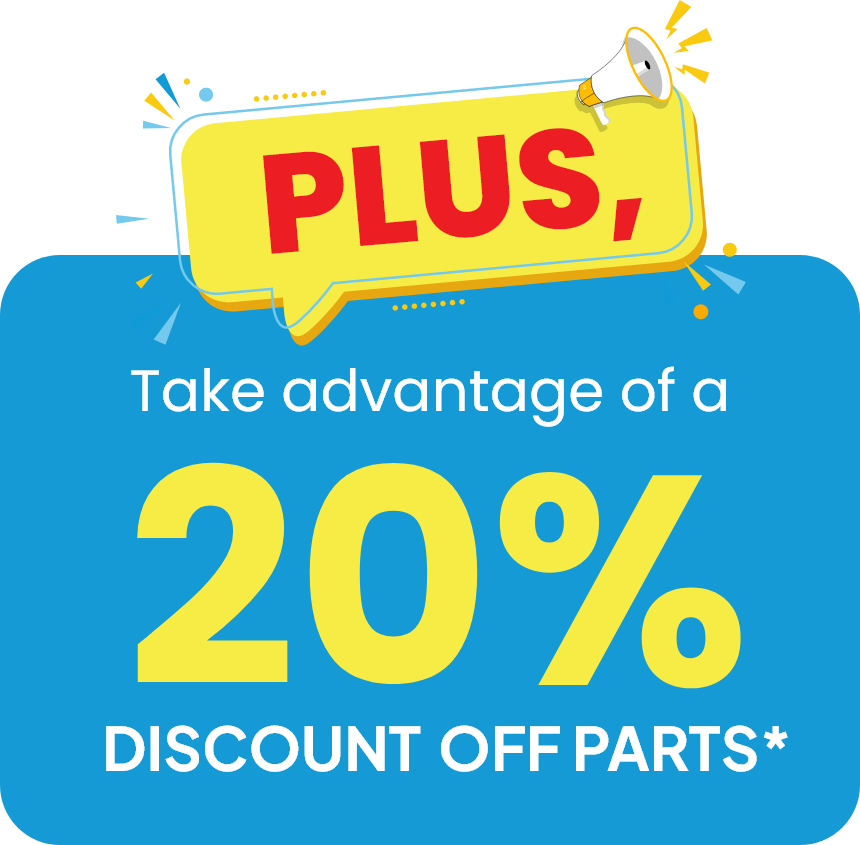 PLUS, take advantage of a 20% discount off Parts when we repair or service your existing or new machines to help you keep your equipment running right!*